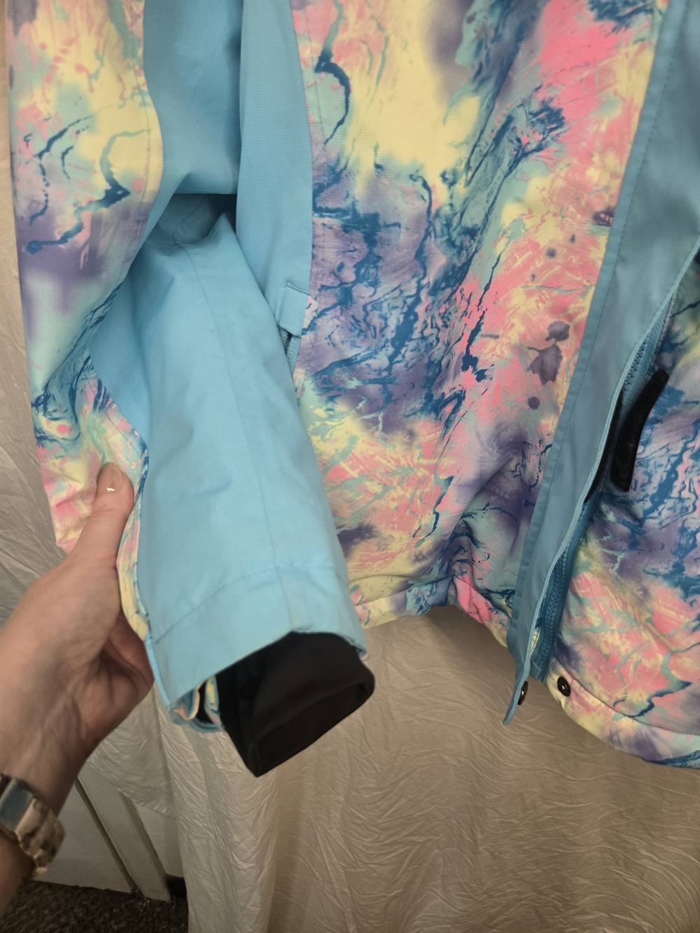Women's Multicolor Hooded Ski Jacket L Augh So Amazing - Picture 4 of 16
